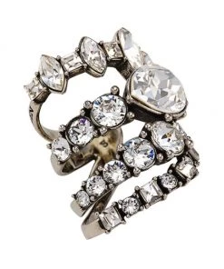 Alexander McQueen Silvertone & Crystal Stacked Band Ring
