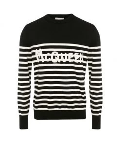 Alexander McQueen Striped Logo Crewneck Sweater For Men