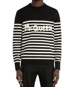 Alexander McQueen Striped Logo Crewneck Sweater For Men -Alexander McQueen Elegant store unnamed file 2747
