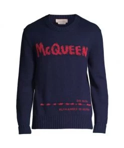 Alexander McQueen Graffiti Crewneck Sweater For Men Sand Black -Alexander McQueen Elegant store unnamed file 276