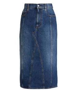 Alexander McQueen Knee-Length Denim Pencil Skirt