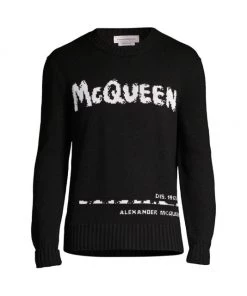 Alexander McQueen Graffiti Crewneck Sweater For Men Sand Black -Alexander McQueen Elegant store unnamed file 278
