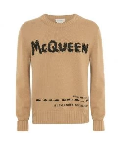 Alexander McQueen Graffiti Crewneck Sweater For Men Sand Black -Alexander McQueen Elegant store unnamed file 279