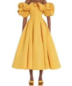 Alexander McQueen Ruffle Puff-Sleeve Fit & Flare Midi-Dress -Alexander McQueen Elegant store unnamed file 2790