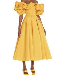 Alexander McQueen Ruffle Puff-Sleeve Fit & Flare Midi-Dress -Alexander McQueen Elegant store unnamed file 2791