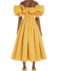 Alexander McQueen Ruffle Puff-Sleeve Fit & Flare Midi-Dress -Alexander McQueen Elegant store unnamed file 2792