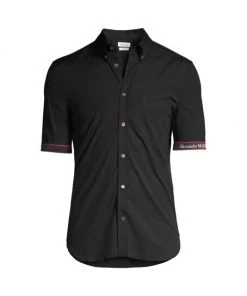 Alexander McQueen Logo Tape Short-Sleeve Shirt For Men Black