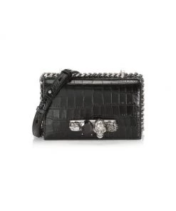 Alexander McQueen Mini Croc-Embossed Jewelled Satchel