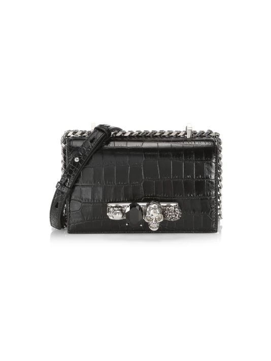 Alexander McQueen Mini Croc-Embossed Jewelled Satchel 1 Alexander McQueen Mini Croc-Embossed Jewelled Satchel