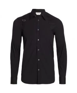 Alexander McQueen Harness Cotton Long-Sleeve Sport Shirt For Men Black