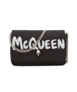 Alexander McQueen Graffiti Logo Nylon Skull Bag
