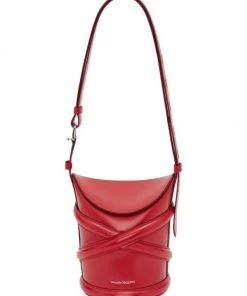 Alexander McQueen Small The Curve Leather Bucket Bag Red