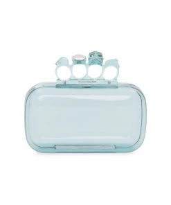Alexander McQueen Skull Four-Ring Clear Box Clutch Dark Coral