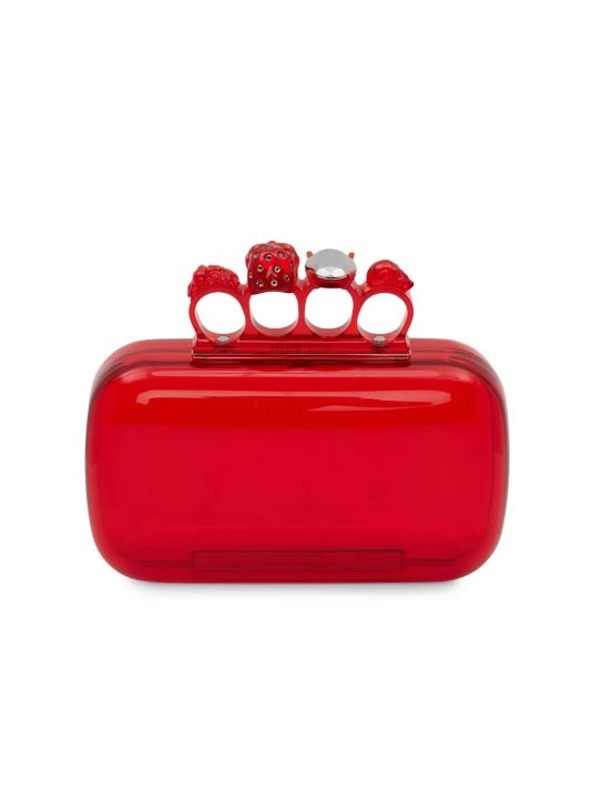 Alexander McQueen Skull Four-Ring Clear Box Clutch Dark Coral 5 Alexander McQueen Skull Four-Ring Clear Box Clutch Dark Coral - Image 5