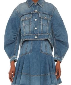 Alexander McQueen Puff-Sleeve Cropped Denim Jacket -Alexander McQueen Elegant store unnamed file 3025
