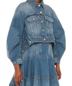 Alexander McQueen Puff-Sleeve Cropped Denim Jacket -Alexander McQueen Elegant store unnamed file 3026