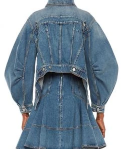 Alexander McQueen Puff-Sleeve Cropped Denim Jacket -Alexander McQueen Elegant store unnamed file 3027