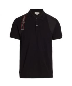Alexander McQueen Logo Tape Harness Polo Shirt For Men Black
