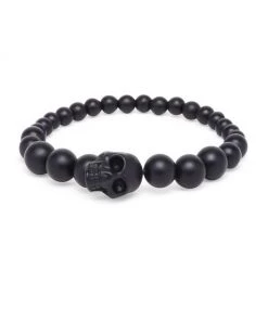 Alexander McQueen Beaded Skull Bracelet For Men Dove Grey -Alexander McQueen Elegant store unnamed file 3064