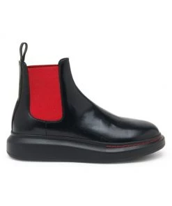 Alexander McQueen Platform Leather Chelsea Boots For Men Black