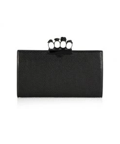 Alexander McQueen Skull Four-Ring Embellished Leather Flat Pouch