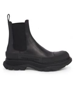 Alexander McQueen Men’s Tread Slick Chelsea Boots For Men Black Silver