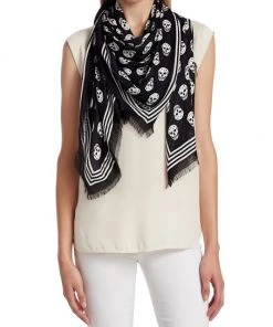 Alexander McQueen Skull Silk Biker Scarf Ivory Black 11 Alexander McQueen Skull Silk Biker Scarf Ivory Black -Alexander McQueen Elegant store unnamed file 3214