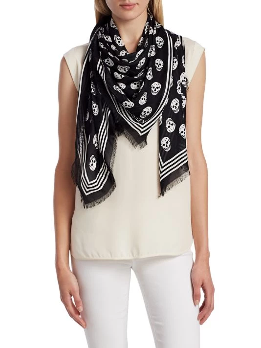 Alexander McQueen Skull Silk Biker Scarf Ivory Black 6 Alexander McQueen Skull Silk Biker Scarf Ivory Black - Image 6