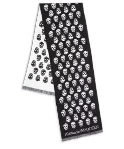 Alexander McQueen Reversible Skull Wool Scarf For Men Navy