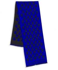 Alexander McQueen Reversible Skull Wool Scarf For Men Navy -Alexander McQueen Elegant store unnamed file 3225