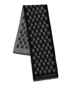 Alexander McQueen Reversible Skull Wool Scarf For Men Navy -Alexander McQueen Elegant store unnamed file 3227