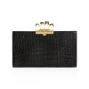 Alexander McQueen Skull Four-Ring Croc-Embossed Leather Flat Pouch Black