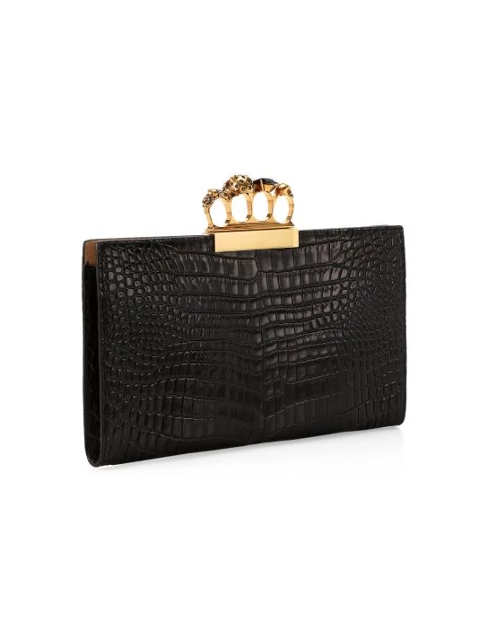 Alexander McQueen Skull Four-Ring Croc-Embossed Leather Flat Pouch Black 4 Alexander McQueen Skull Four-Ring Croc-Embossed Leather Flat Pouch Black - Image 4