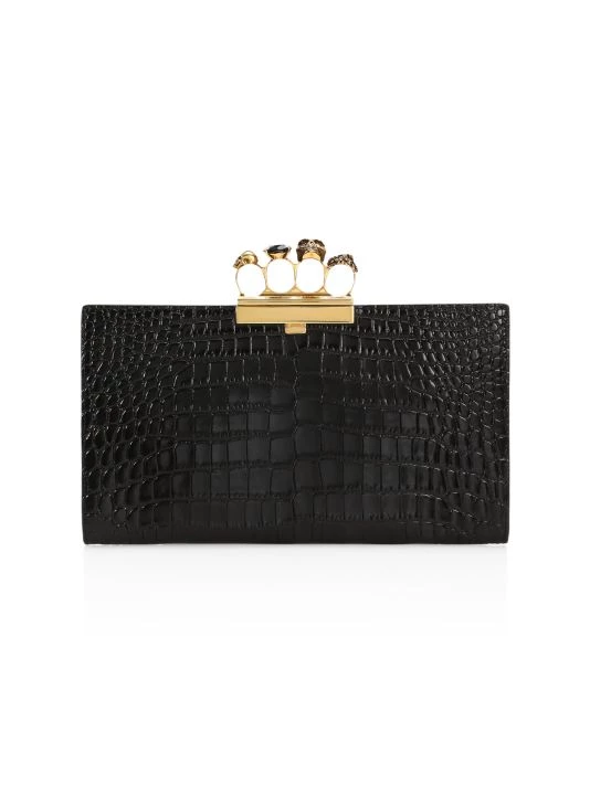 Alexander McQueen Skull Four-Ring Croc-Embossed Leather Flat Pouch Black 5 Alexander McQueen Skull Four-Ring Croc-Embossed Leather Flat Pouch Black - Image 5