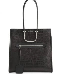 Alexander McQueen The Tall Story Croc-Embossed Leather Tote