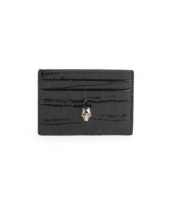Alexander McQueen Skull Croc-Embossed Leather Card Holder Deep Red