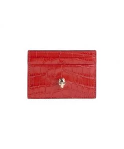 Alexander McQueen Skull Croc-Embossed Leather Card Holder Deep Red -Alexander McQueen Elegant store unnamed file 3273