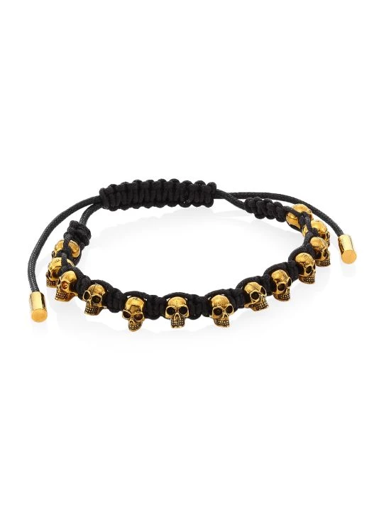 Alexander McQueen Skull Leather Corded Bracelet For Men 1 Alexander McQueen Skull Leather Corded Bracelet For Men