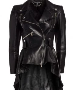 Alexander McQueen Leather Peplum Moto Jacket