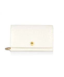 Alexander McQueen Medium Skull Croc-Embossed Leather Crossbody Bag Pale Blue