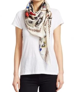 Alexander McQueen Cameo & Curiosity Silk Scarf Black Beige -Alexander McQueen Elegant store unnamed file 3358