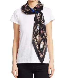 Alexander McQueen Cameo & Curiosity Silk Scarf Black Beige -Alexander McQueen Elegant store unnamed file 3359