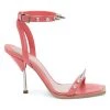Alexander McQueen Punk Stud Leather Ankle-Strap Sandals Coral Silver