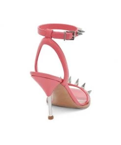 Alexander McQueen Punk Stud Leather Ankle-Strap Sandals Coral Silver -Alexander McQueen Elegant store unnamed file 3461