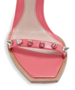 Alexander McQueen Punk Stud Leather Ankle-Strap Sandals Coral Silver -Alexander McQueen Elegant store unnamed file 3462