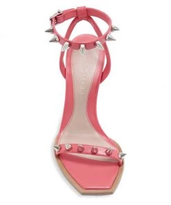 Alexander McQueen Punk Stud Leather Ankle-Strap Sandals Coral Silver -Alexander McQueen Elegant store unnamed file 3463