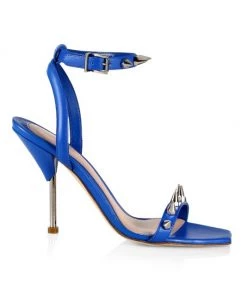 Alexander McQueen Punk Stud Leather Ankle-Strap Sandals Coral Silver -Alexander McQueen Elegant store unnamed file 3465