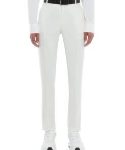 Alexander McQueen Wool Flat-Front Pre Pants For Men