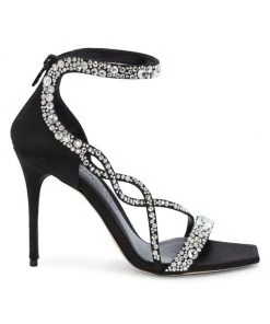 Alexander McQueen Crystal-Embellished Satin High-Heel Sandals Coral Crystal