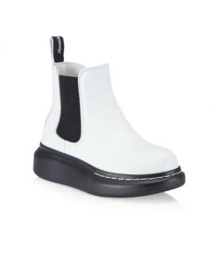 Alexander McQueen Little Girl's & Girl's Leather Lug Sole Boots For Kids White Black